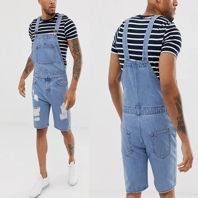 

Ripped Jeans Jumpsuit Men Summer Denim Jumpsuits Playsuits Rompers Destroyed Hole Broken Casual Male Overalls Outfit Clothes