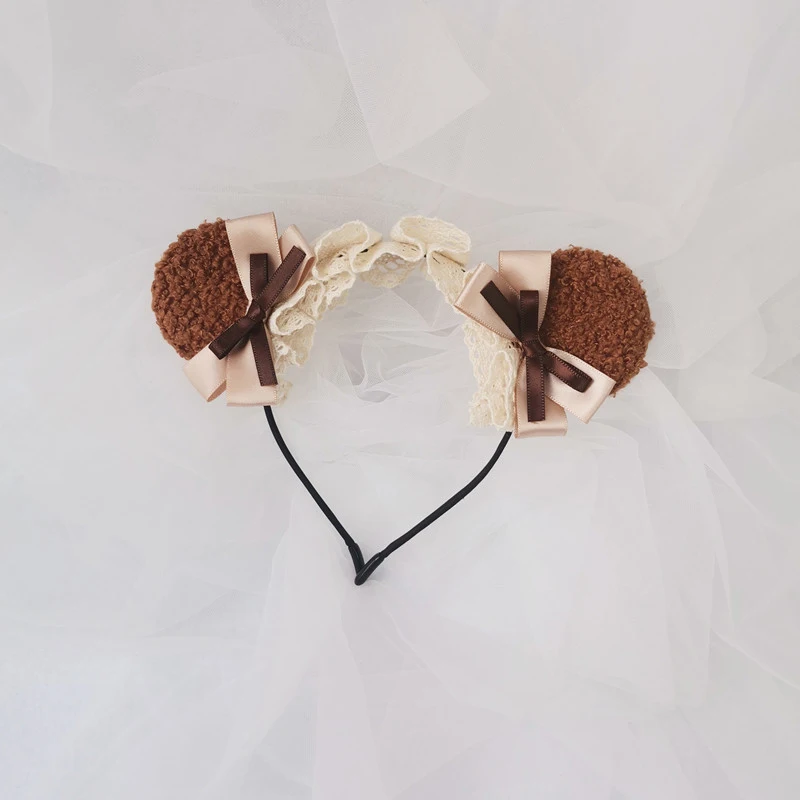 Милая плюшевая повязка на голову в стиле &quotЛолита&quot с ушками медведя ободок для