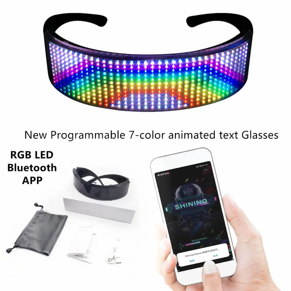 저렴한 최신 빛나는 블루투스 LED 빛나는 안경 충전식 App 제어 사용자 지정 매직 스크롤 텍스트