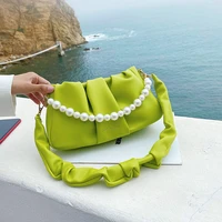 bags for women 2021 new luxury handbags pu leather pleated pearl shoulder bag summer sweet underarm hand bag designer bag bolsos