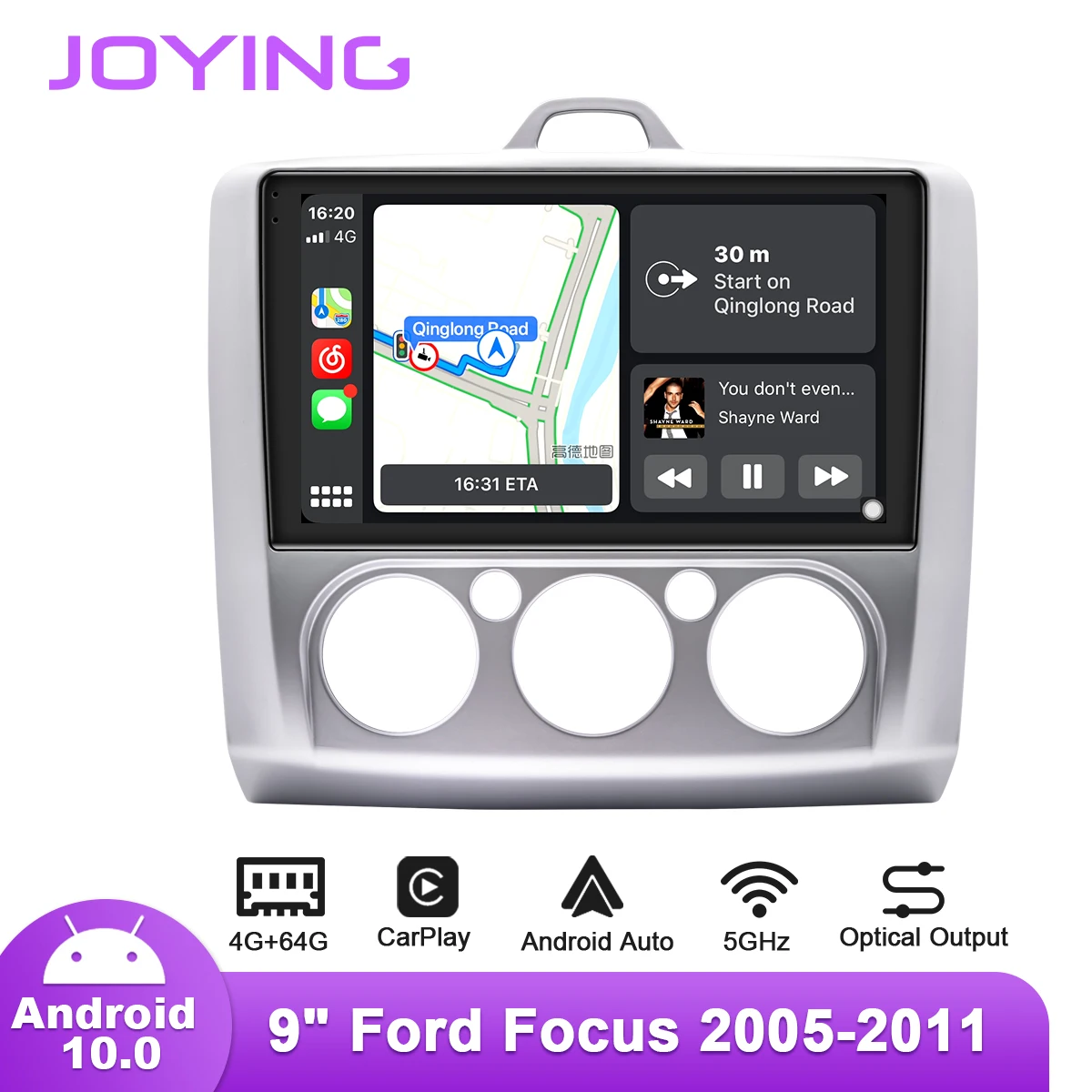 Автомобильное радио Joying 9 дюймов Android 10 для Ford Focus 2005 2012 GPS Carplay DSP SPDIF Авто Mirror link WiFi