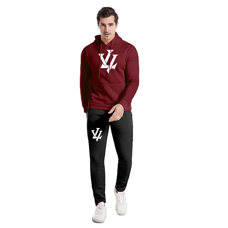 

2021 Autumn Winter New Fashion Velvet Sweatshirt+Sweatpants Suit Men Pure Color Casual Jogging Long Sleeve Hoodie Two-piece