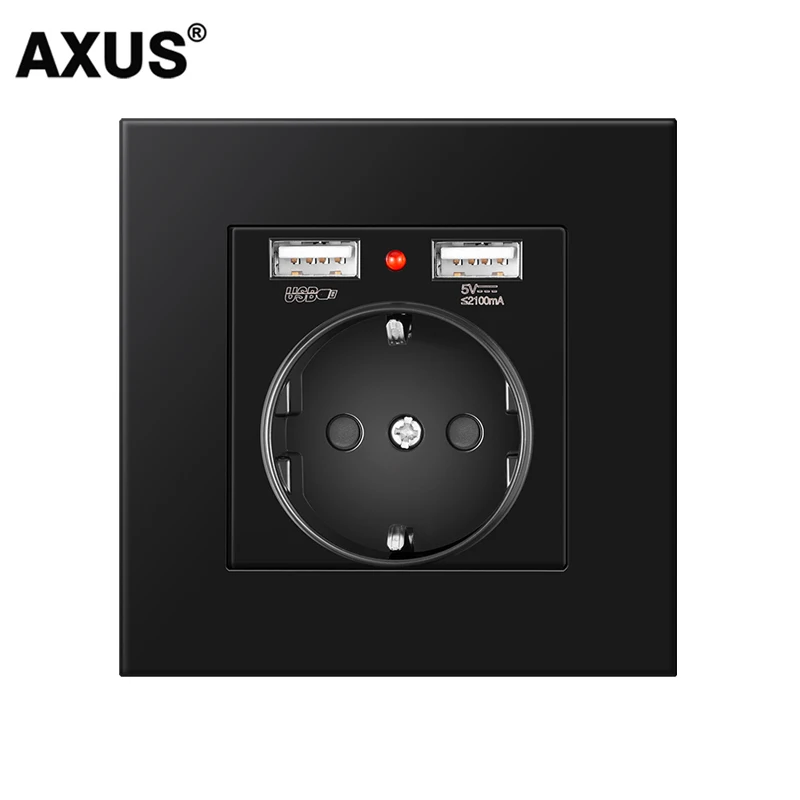 Розетка сетевая AXUS с двумя USB-портами 5 В 2 А со светодиодным индикатором |