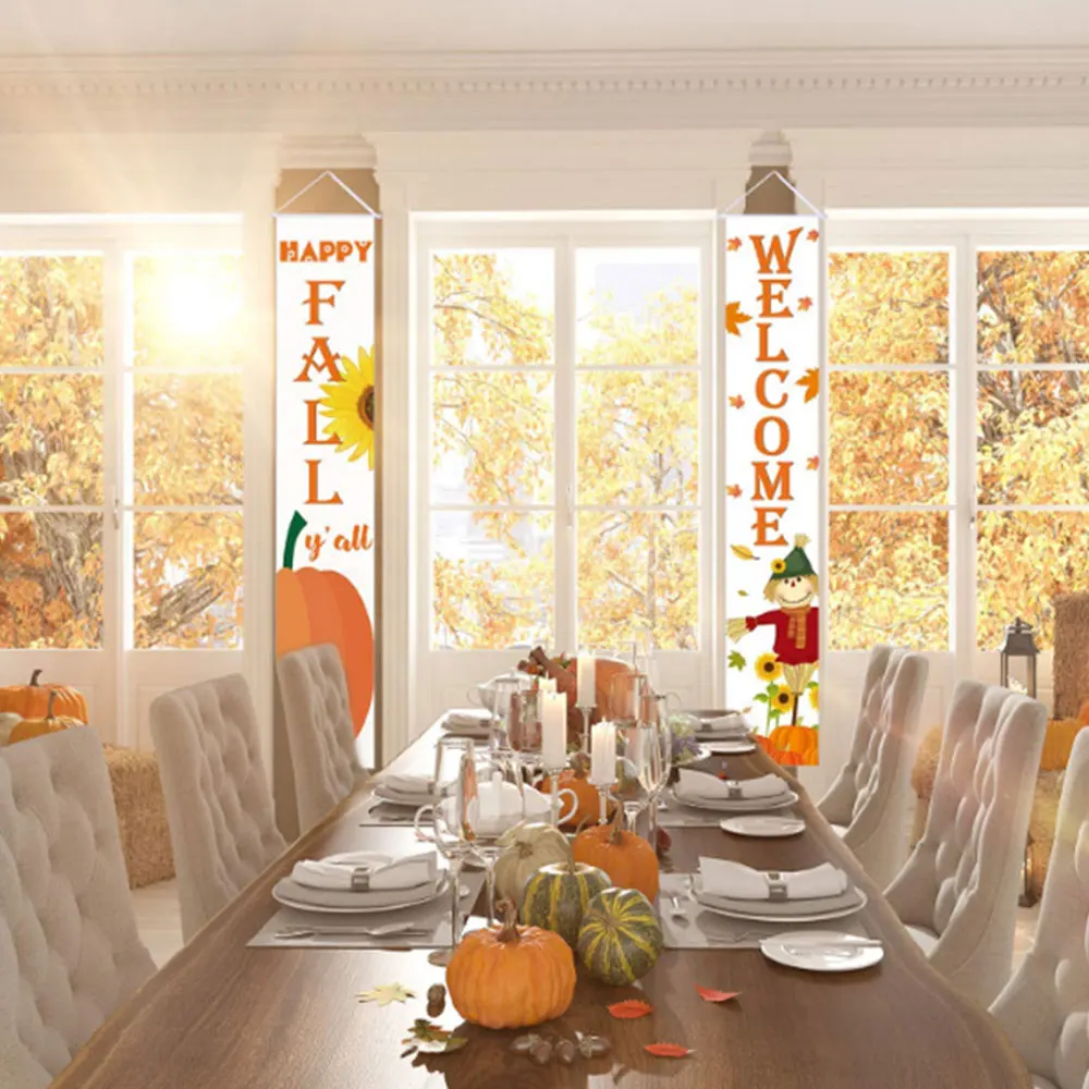 Благодарный баннер флаг благодарения крыльцо знак фон Тыква Кленовые Листья