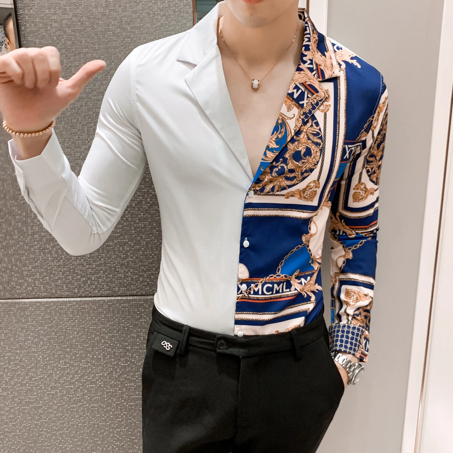 Высокое качество мужская рубашка с цветочным принтом белая черная для ночного