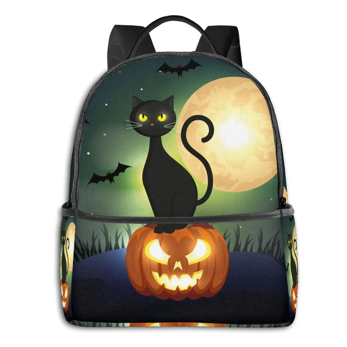 

Уникальный вместительный рюкзак с черной кошкой и тыквой, школьный ранец из полиэстера для темных ночей, рюкзак для ноутбука для колледжа, д...