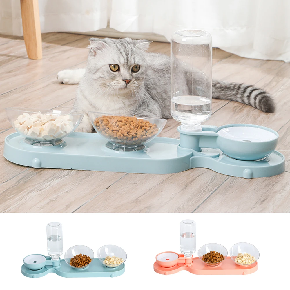

New Pet Dogs Cats Double Bowls Automatic Pets food feeder Container Dispenser For Dogs Cats Drinking Dog Food Bowl
