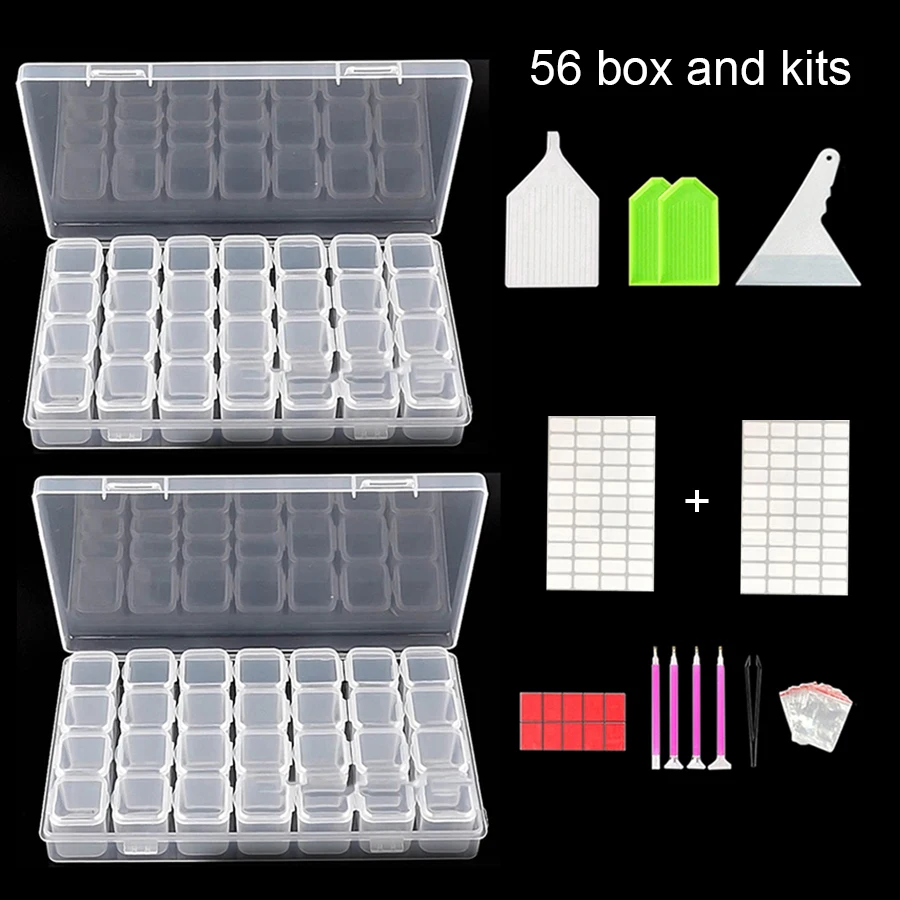 

56/28 cell 5d инструменты для вышивки картин со стразами Kits с ящиком для хранения аксессуаров для алмазной вышивки, контейнер для хранения бусин ...
