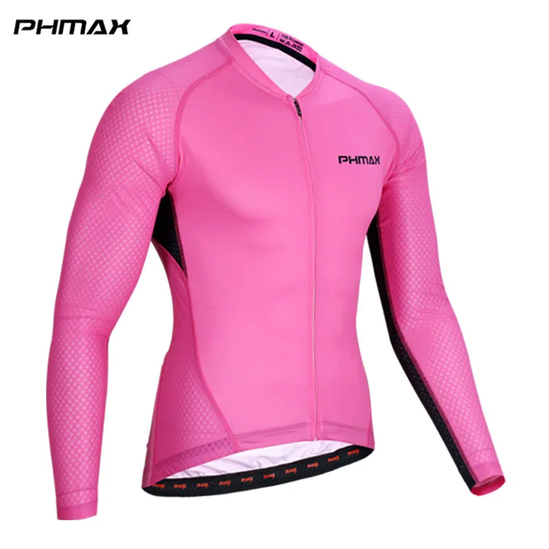 PHMAX полиэстер мужской Pro Джерси Майо для велоспорта Ropa Ciclismo MTB велосипед одежда с длинными рукавами гонки на велосипедах велосипедные костюмы - Цвет: Розовый