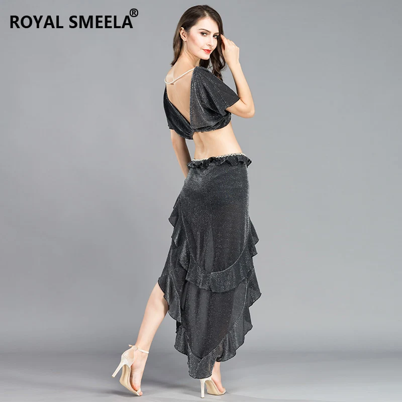 Женские блестящие Топ для танца живота и юбки сексуальные набор костюма практики