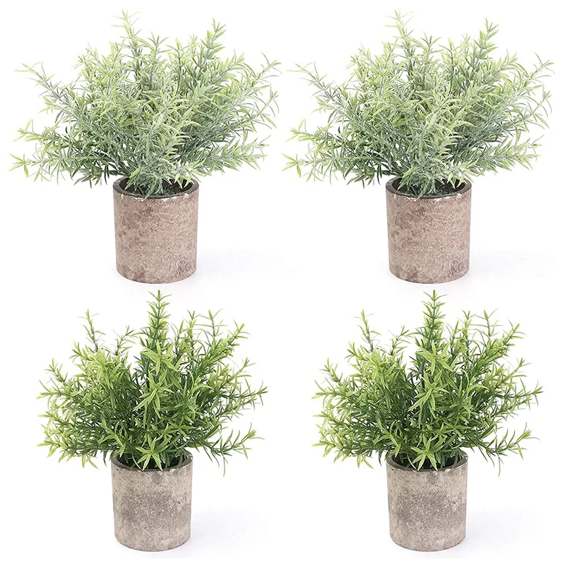 

New 4 Pcs Mini Potted Plastic Artificial Green Plants, Fake Topiary Shrubs Fake Plant, Small Faux Greenery, for Bathroom