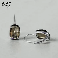 csj natural smoky quartz earrings 925 sterling sliver amethyst green quartz earrings for women lady mother party gift box