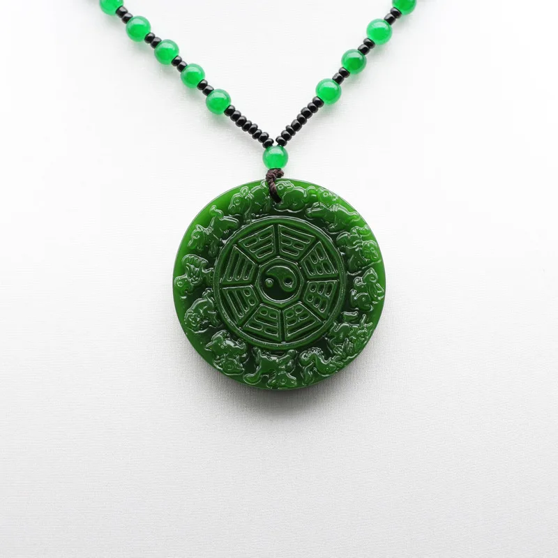 

Zodiac Gossip Natural Green Jade Pendant Necklace Chinese Hand-Carved Charm Jadeite Jewelry Fashion Amulet for Men Women Gifts