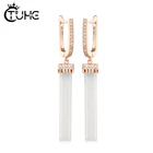 Женские керамические серьги Hyperbole из нержавеющей стали, черно-белые геометрические серьги из розового золота с кристаллами, модные ювелирные украшения