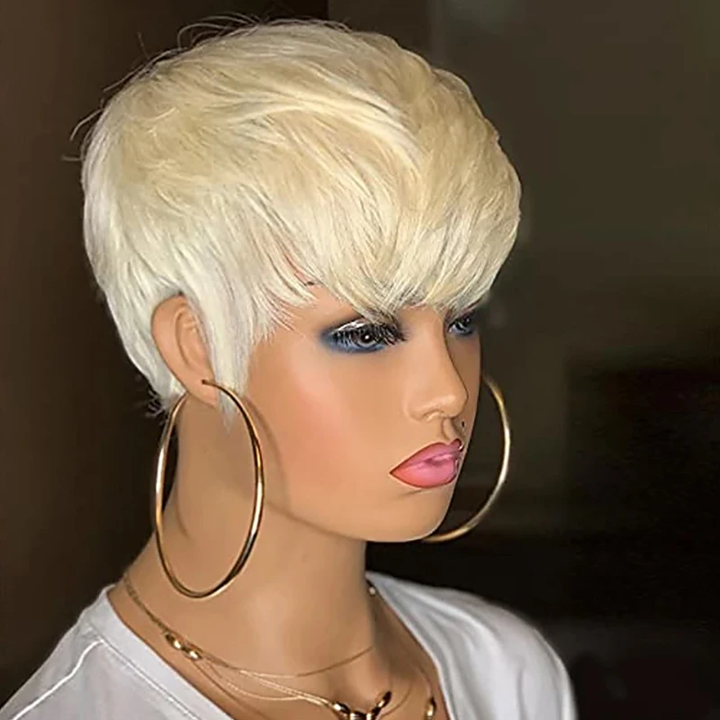 HAIRJOY Woman Synthetic Hair Short Straight Blonde Pixie  Haircut  Wig