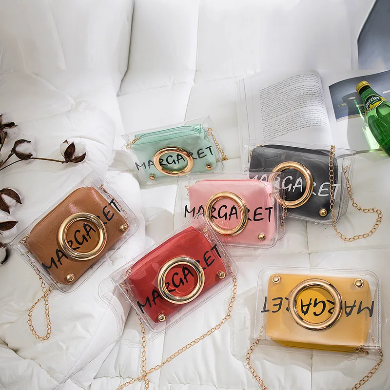 

Letter Print Transparent Clear PVC Jelly Shoulder Bag Sets Summer Women Girls Purse Handbags Mini Crossbody Messenger Bags