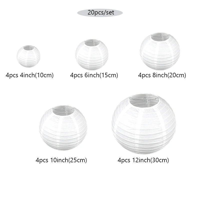 

20pcs/set 4-12" Mix Size Gold Silver White Chinese Paper Lantern Party Hanging Decor Ball Wedding Baptism Festival Decoration