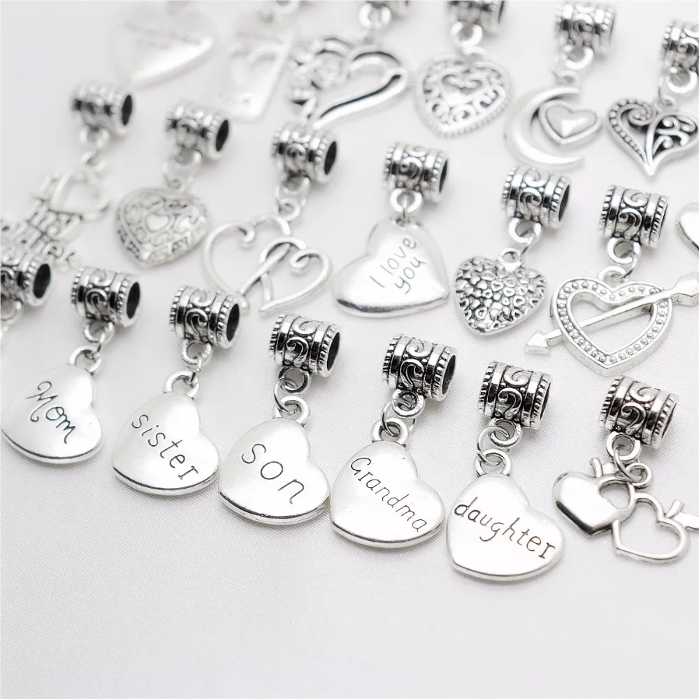 

Wholesale Bulk 20pcs Retro Style Beads Heart Pendants Fit for Pandora Style Charm Bracelets Jewelry Making