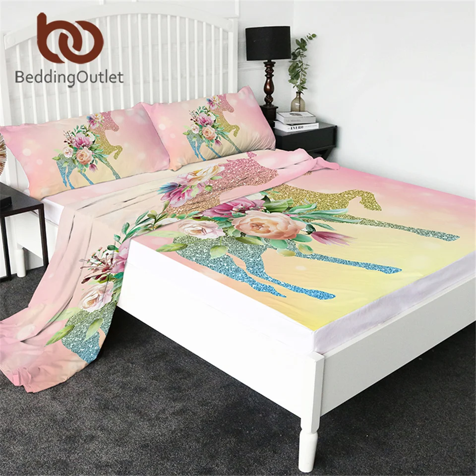 Постельное белье с рисунком единорога Комплект постельного белья из 4 предметов