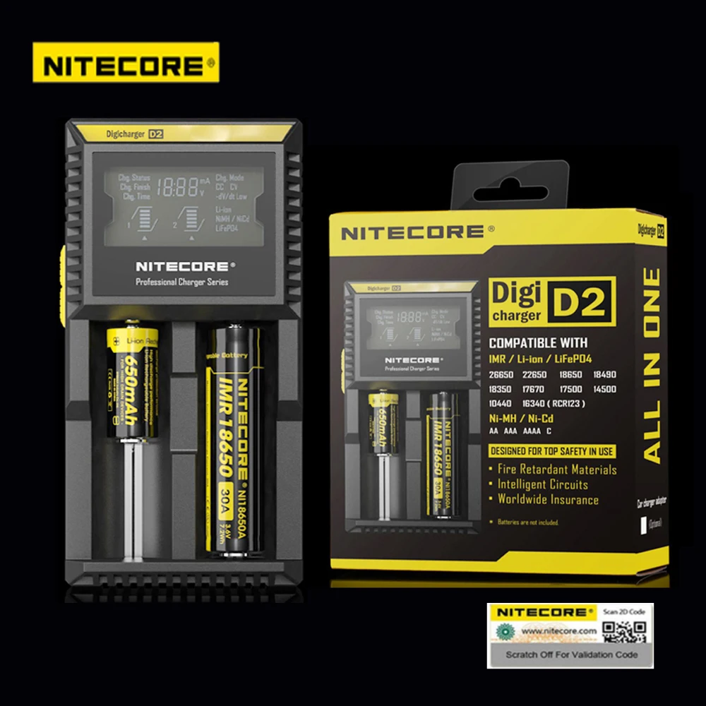 

Original Nitecore D4 D2 New I4 I2 Digicharger LCD Intelligent For li-ion 18650 14500 16340 26650 Battery Charger AA AAA