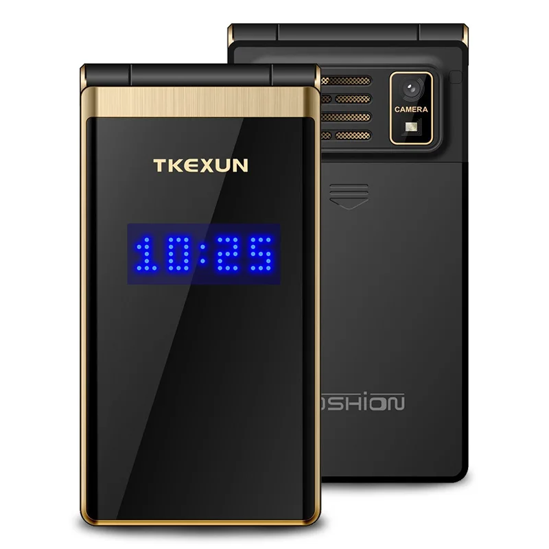 2G GSM сенсорный дисплей 2," флип-телефон долгий режим ожидания SOS быстрый набор большой ключ Bluetooth черный список фонарь Две сим-карты Бесплатный чехол - Цвет: Gold