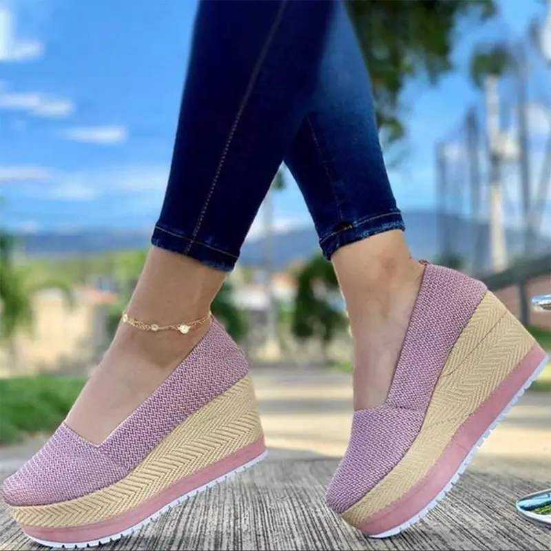 

Women's Vintage Wedge Shoes Woman Vulcanized Shoes Thick Bottom Flats Platform Sandals Solid Color Female Comfort Shoes Summer