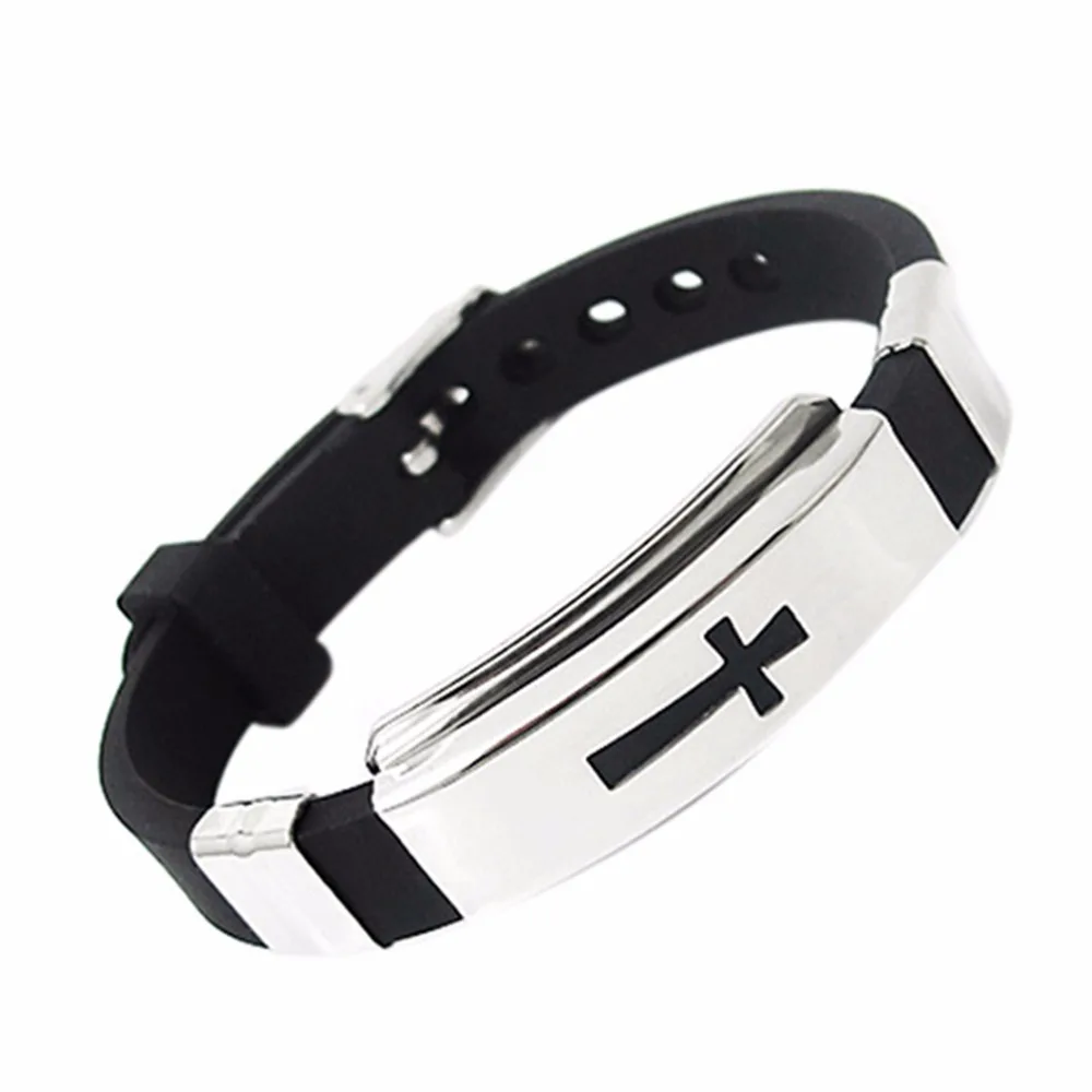 1PC Silicone Buckle Bracelets Bangle Fashion Cool Wristband Jewelry Womens Mens Cross Stainless Steel Bracelet | Украшения и