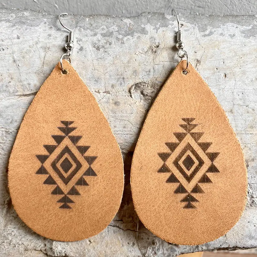 Западные Ковбойские женские модные древние кожаные серьги-капли с ацтекским