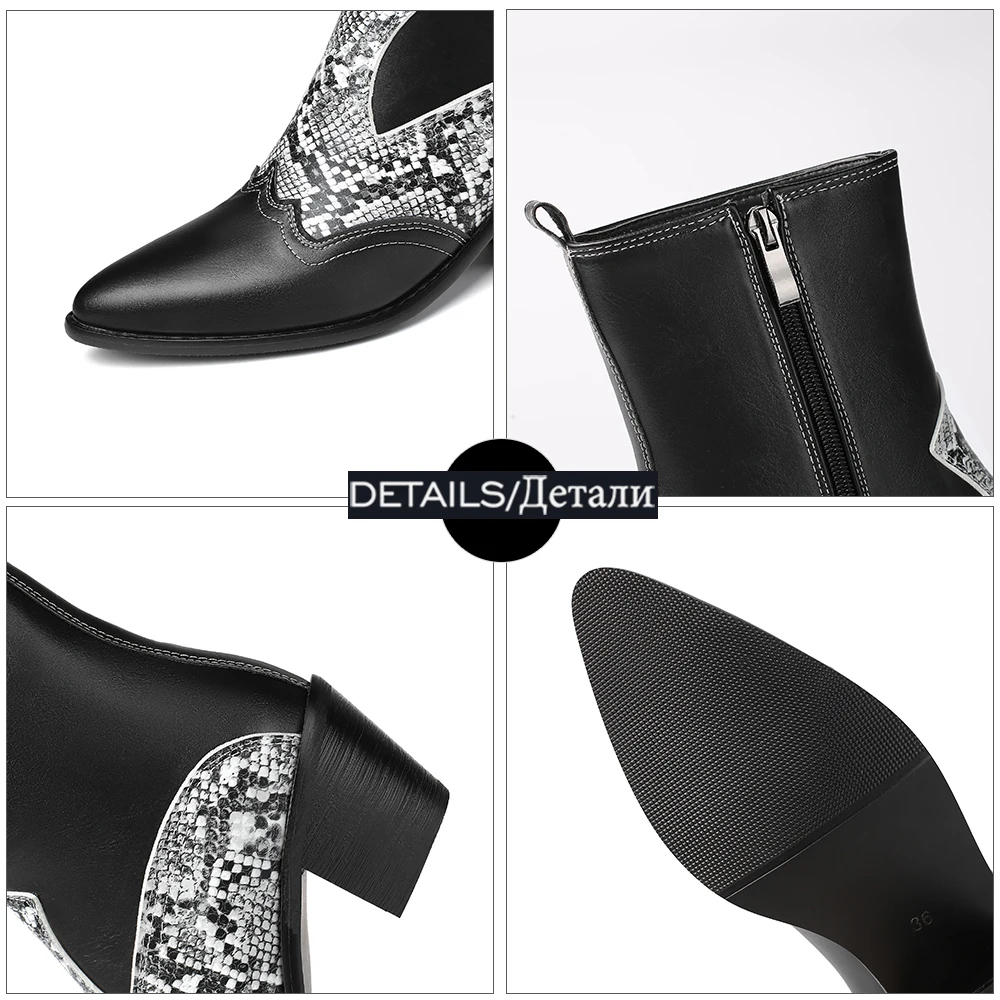 

WETKISS Women's Ankle Boots Lady's Sexy Pointed Toe Block Heel Bootie Snake Print Casual Cowboy Western Zipper Boots