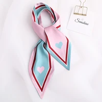 2020 elegant love print women small silk scarf handle bag ribbons female head scarves wrap for lady 9010cm