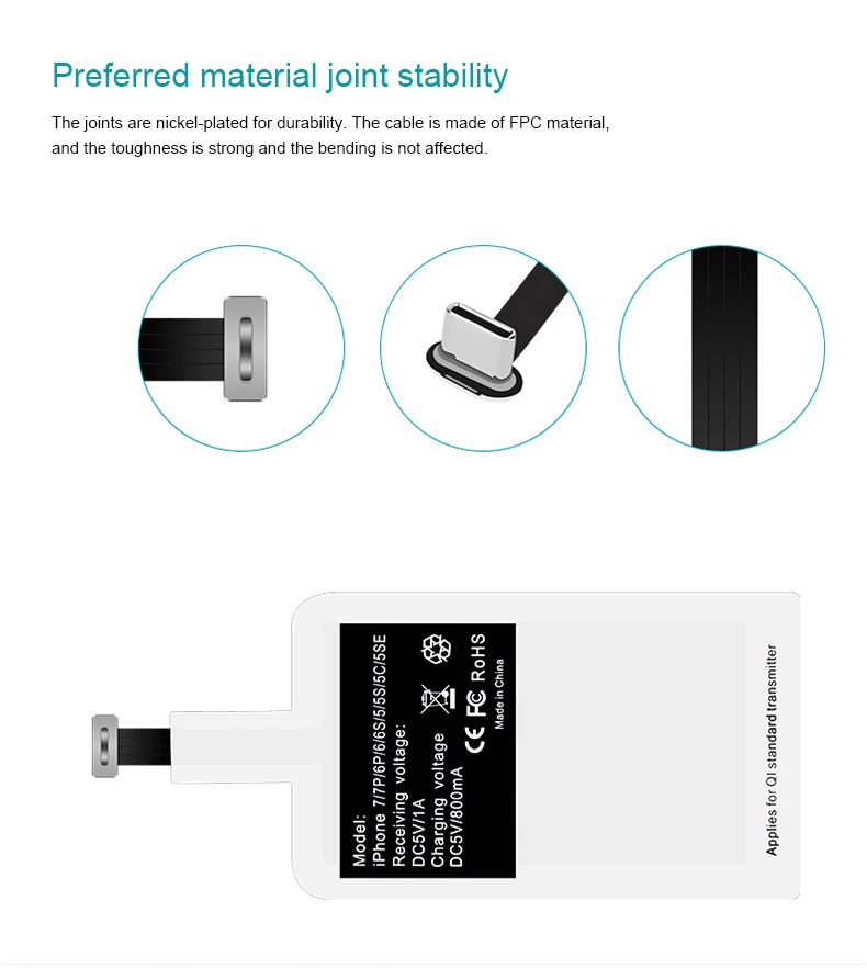 8 Pin Micro usb type C Qi Беспроводное зарядное устройство приемник зарядное устройство с ресивером Pad катушка для док-станции для iPhone Andriod смарт-устройств