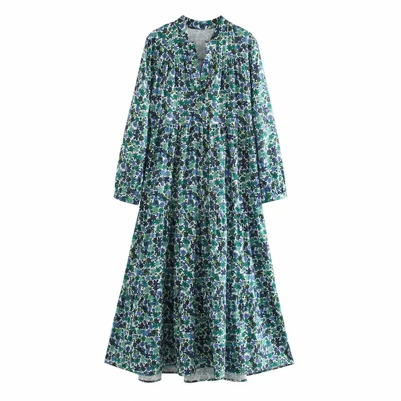 Новое женское элегантное платье с v-образным вырезом цветочным принтом vestidos
