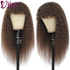 IJOY курчавые прямые человеческие волосы парики с челкой средние коричневые бразильские человеческие волосы не Реми полностью машинная работа парик для черных женщин