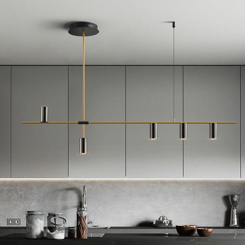 

Gold or Black Simple LED Chandelier Modern Kitchen island Long Hanging Light Dining Bar Office Coffee Restaurant Pendant Lamp