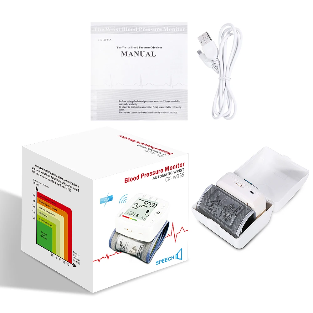 

Electric Wrist Blood Pressure Monitor Rechargeable USB Digital Heart Beat Rate Pulse Meter Voice Alarm Automatic Blood Pressure