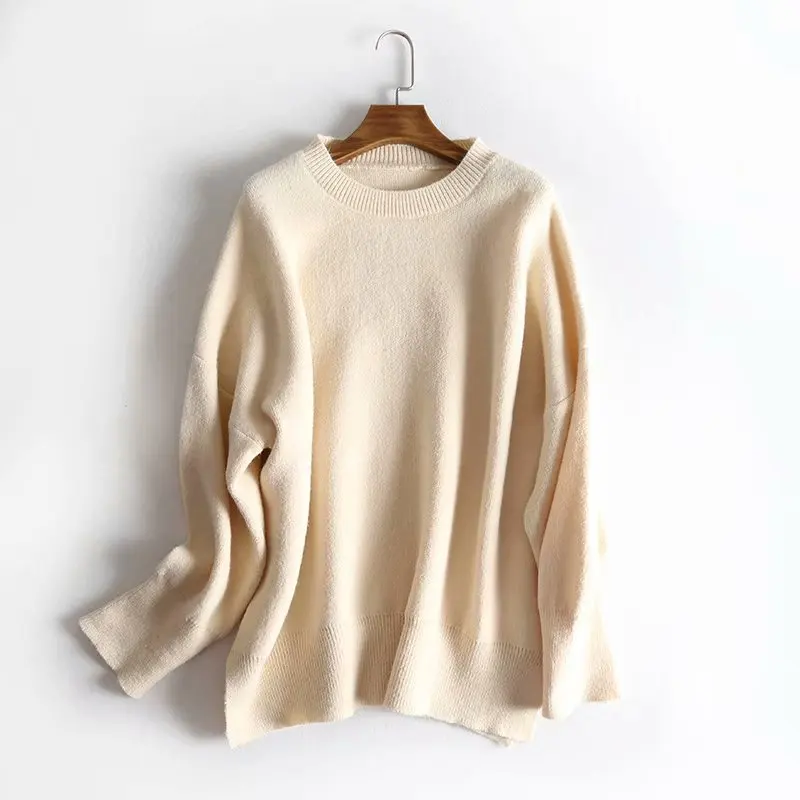 TMODA 2021 New Winter Knit Sweater Women Fashion Pullover Oneck Irregular Long Wide Loose Blue Knitted | Женская одежда