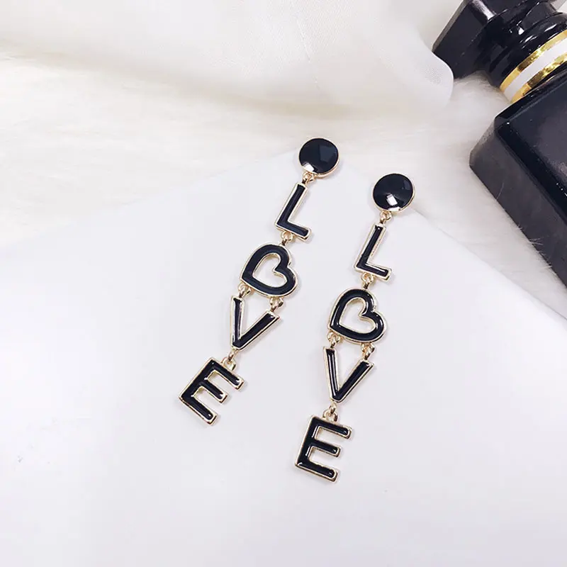 Женские длинные серьги с буквенным принтом Love темпераментные квадратные