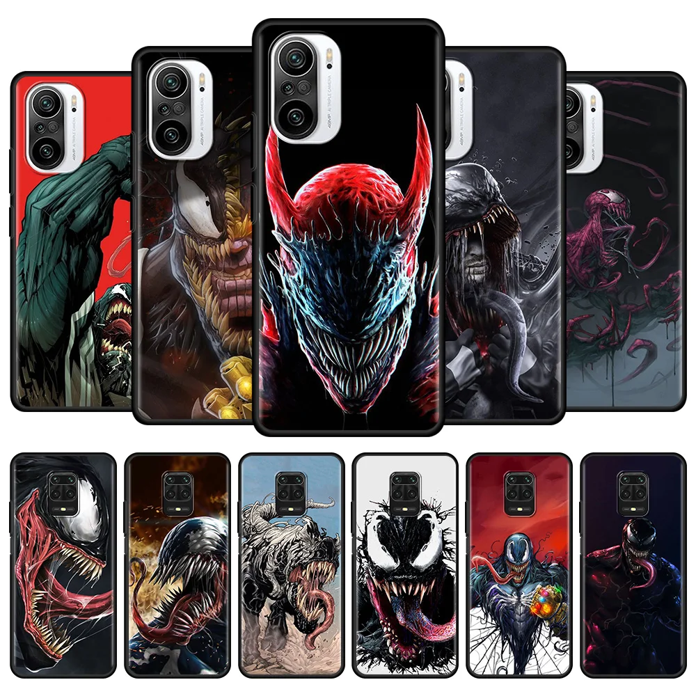 

Phone Case For Xiaomi Redmi Note 8 9 10 Pro 7 8t 9s note 9 4G 10 5G 10Pro Max Black Silicone Coque Marvel Fashion Venom