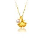 NYMPH Настоящее 24K 999 Золото гинкго билоба кулон ожерелье и натуральный жемчуг чистый 18K AU750 цепь хорошее ювелирное изделие подарок для женщин D562