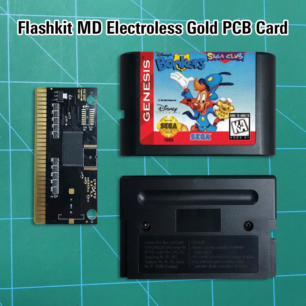BONKERS Flashkit MD никелевое золото схема на основе печатной платы 16 бит игры Картридж