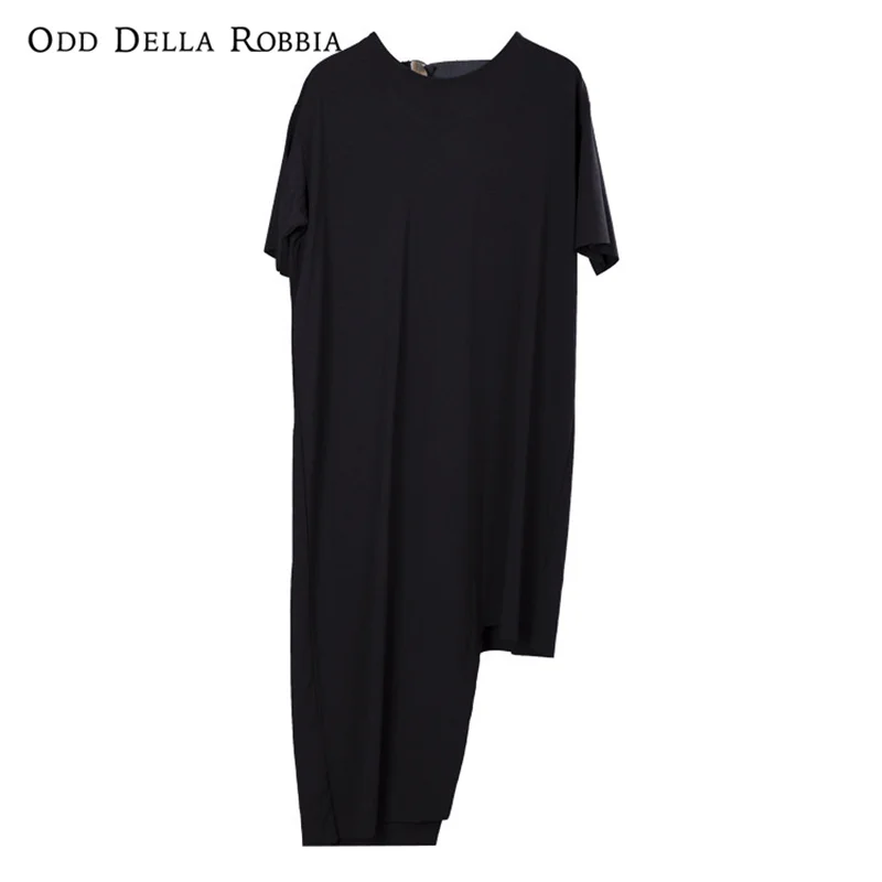 

OddDellaRobbia Women Backless Simple Irregular Round Neck Short Shirt Straps Tie Comfortable Oversize Dress 270