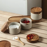 rhe 2 3ps seasoning jar ceramics spice jars spice tins spice seasoning containers spoon with wooden tray kitchen storage