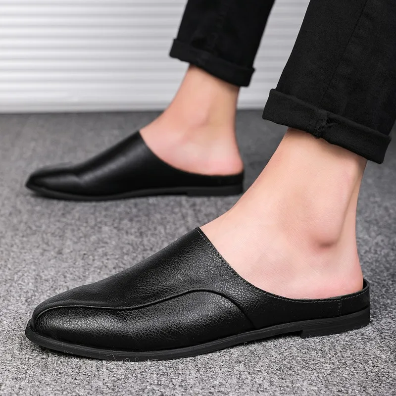 

Black Half Shoes For Men Leather Shoes Men Mules Casual Shoes Men Fashion Sapato Social Masculino Mocassin Homme Chaussure 2020