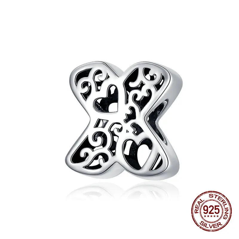 26 алфавитов, A-Z,, серебряные бусины 925 пробы, Подходит для Pandora, браслет, ожерелье, Подвеска для женщин, изготовление ювелирных изделий - Цвет: X