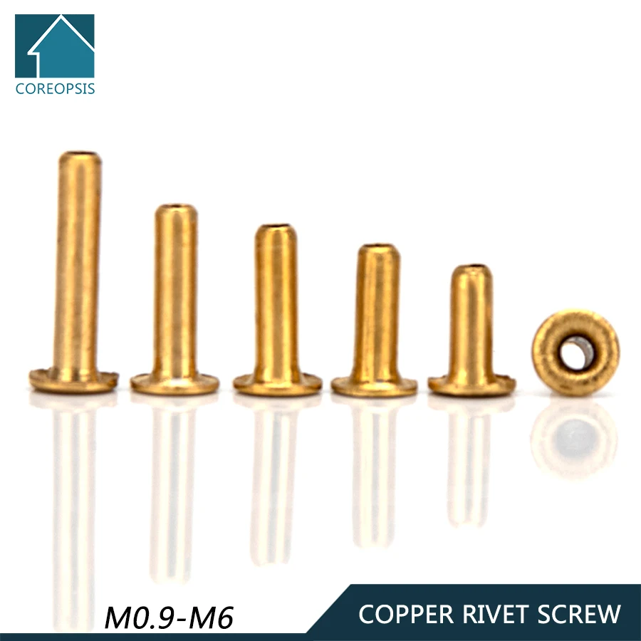 

M0.9 M1.3 M1.5 M1.7 M2 M2.3 M2.5 латунные отверстия заклепки гайки медные полые втулки отверстия заклепки диаметр 0,9 мм-6 мм длина 2,5-10 мм