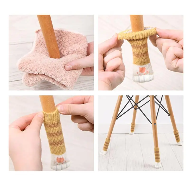 

Chair Leg Socks Cat Paw Caps Covers Non-Slip Floor Protectors Table Wool Knitting Socks for Furniture Cartoon Home Decor