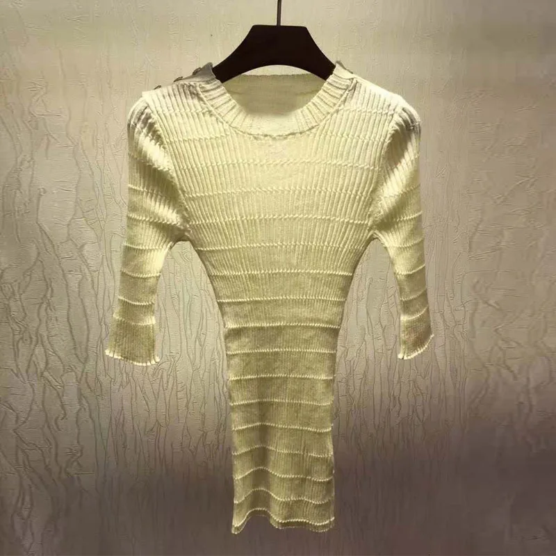 Summer Spring Vogue new arrive female knitting blouse with gold button on shoulder women sweater black Free Shipping | Женская одежда
