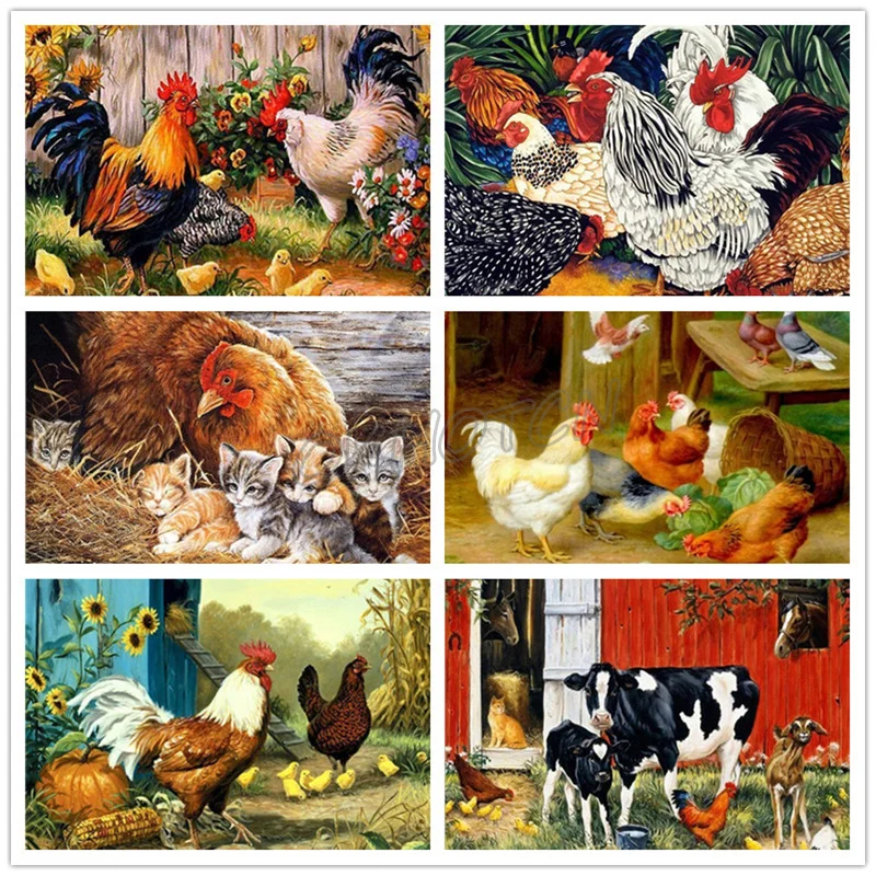 

5D Diy Diamond Painting Embroidery Chicken Cow Modern Pastoral Home Decoration Art Wall Poultry Cross Stitch Mosaic Picture