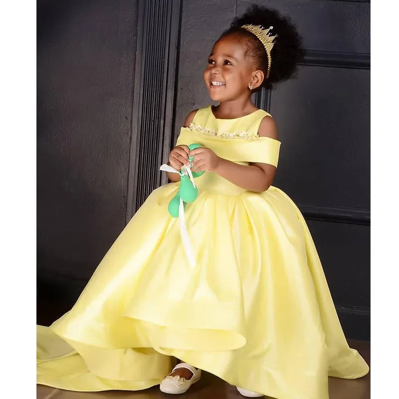 Недорогие желтые платья для девочек с бусинами и цветами бальное платье