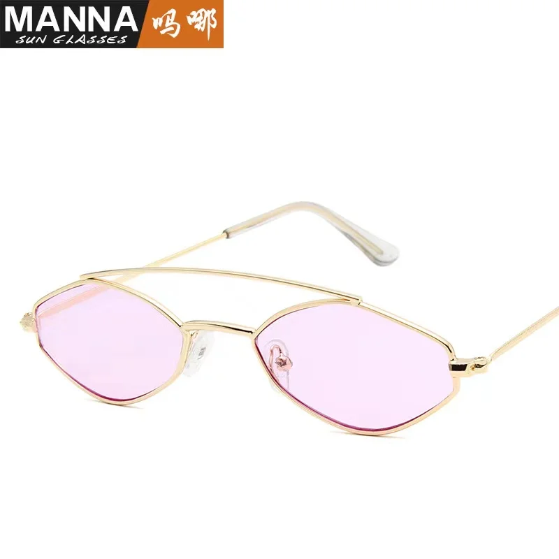 

European and American trend new sunglasses female fashion polygon small frame sunglasses male personality double beam metal glas